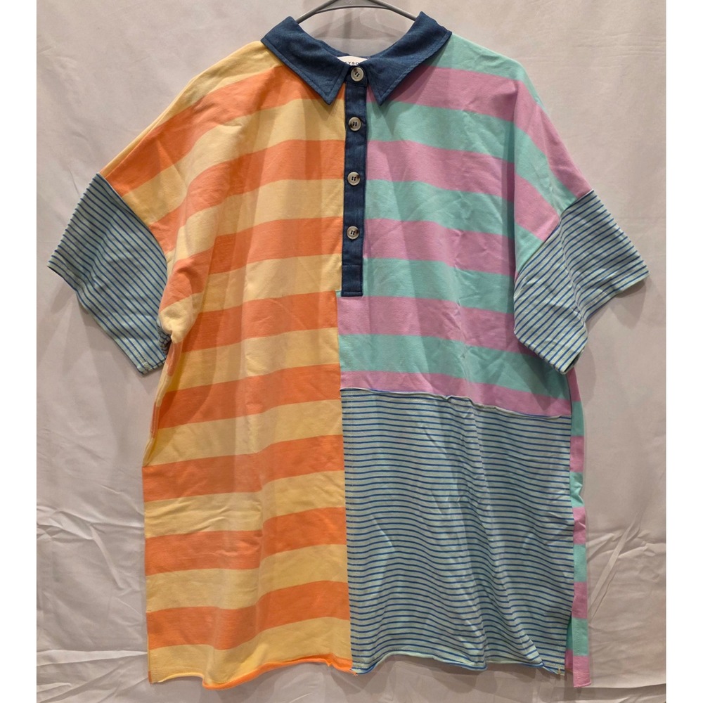 Heyson Mens Colorblock Striped Polo Shirt Pastel Multi Mixed Pattern 1XL ET1812P